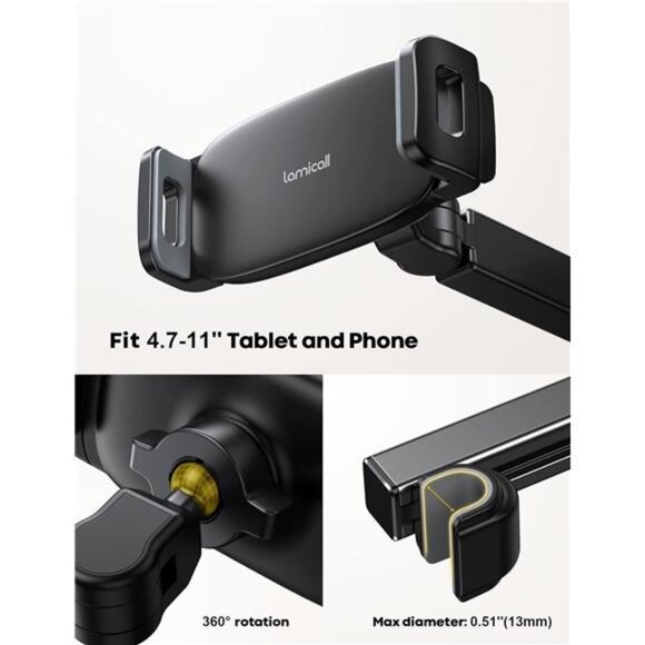 Lamicall Car Headrest Tablet Holder - [3 in 1 Extension Arm] Adjustable Tablet - Picture 6 of 7